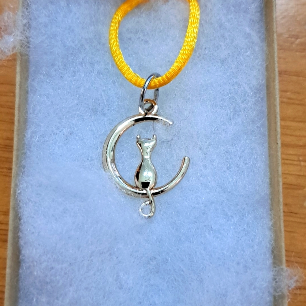 Gold Cat In Moon Necklace